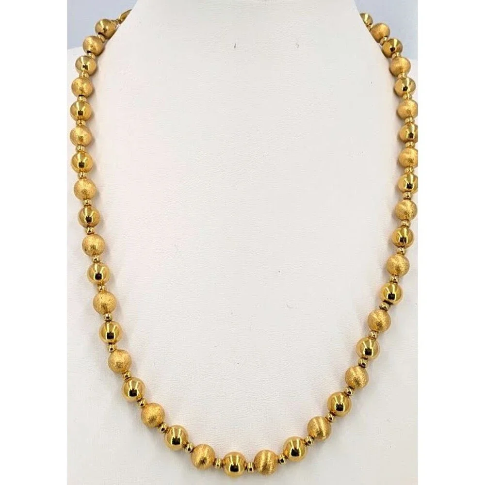 Napier Vintage Gold Tone Bead Necklace Brushed Shiny Round Signed 24 Inch Long